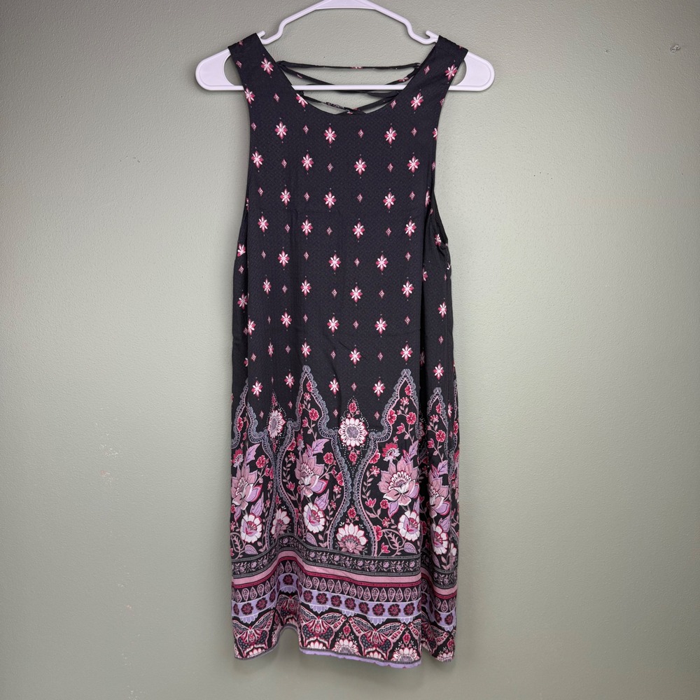 NWT Aeropostale‎ Womens Floral Boho Lace Up Back Sleeveless Dress Large 5113
